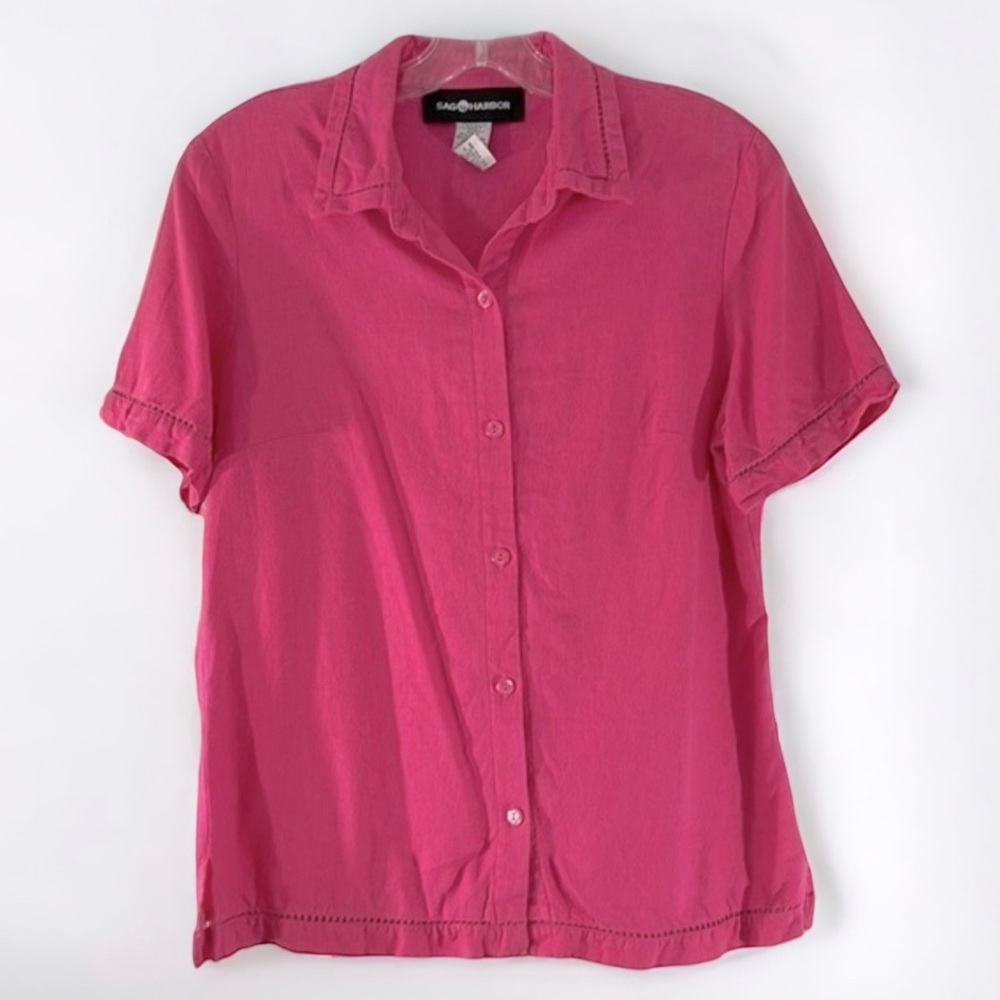 330 10/$50🏄🏻‍♀️ SAG HARBOR Linen Short Sleeve Button Up Shirt